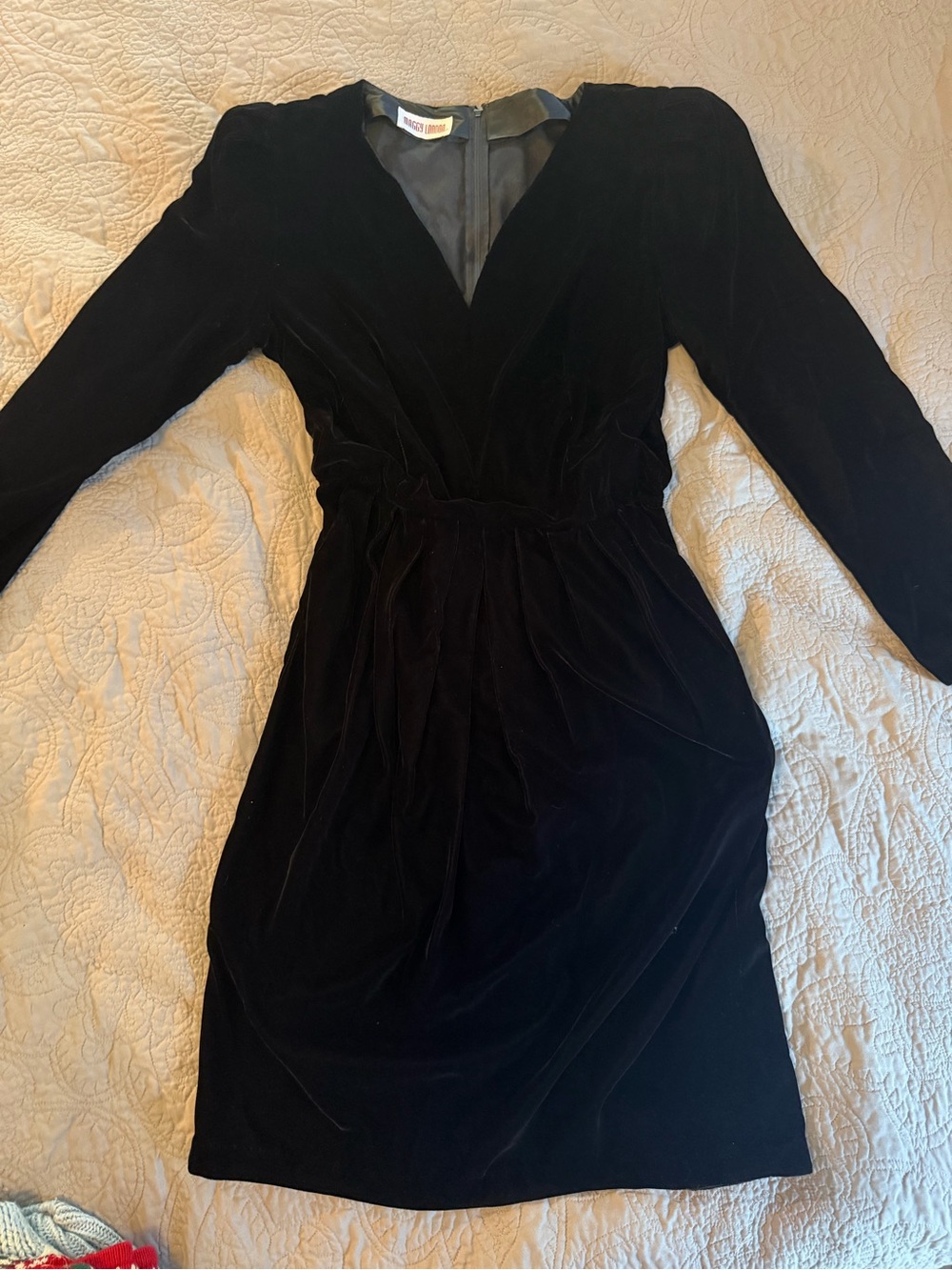 Classic Black Velvet Long-Sleeve Wrap Dress